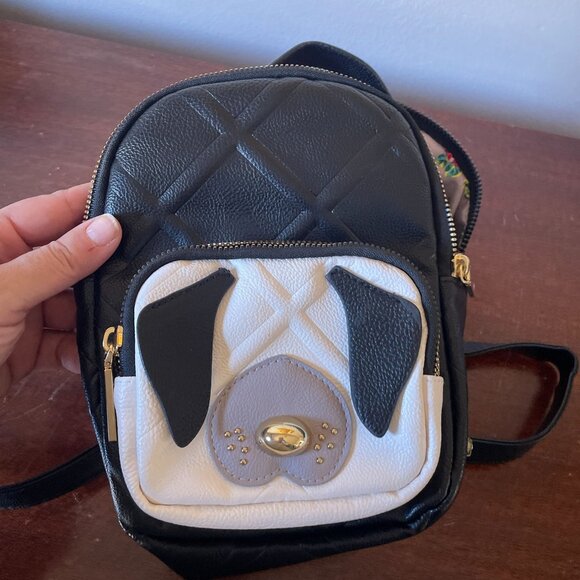 Betsey Johnson Quilted Puppy Dog Mini Backpack | Black & White Kitsch - Picture 12 of 13
